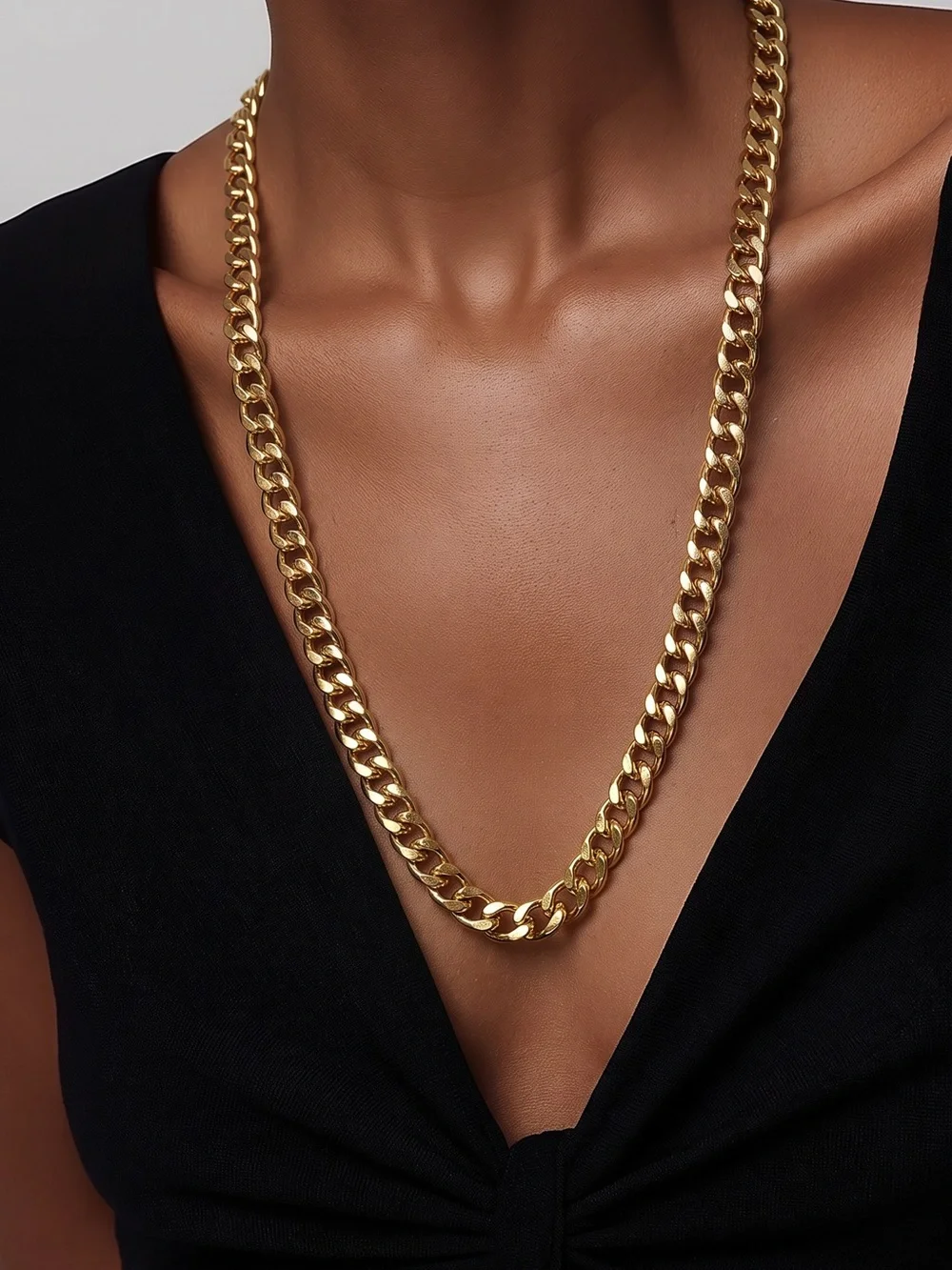 New Gold Tone Chunky Hefty Cuban Link Chain Necklace Unisex